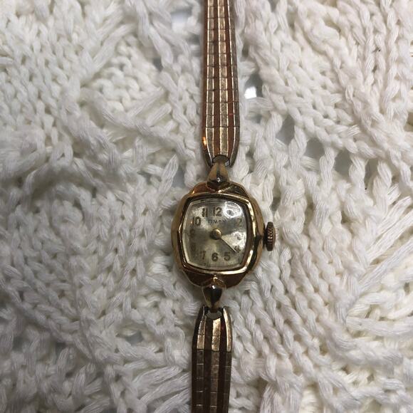 FOR PARTS Vintage Ladies Timex Gold Tone Bracelet 1/20 10k Gf Tops Watch Band - Picture 4 of 13